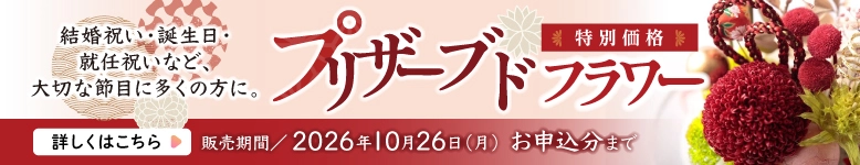 お祝いプリザーブドフラワー全商品が特別価格｜2026年10月26日（月）お申込分まで
